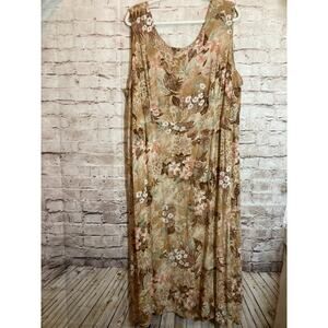 K Woman Dress Women 24W Light Brown Floral Full Length Lightweight Babydoll Plus